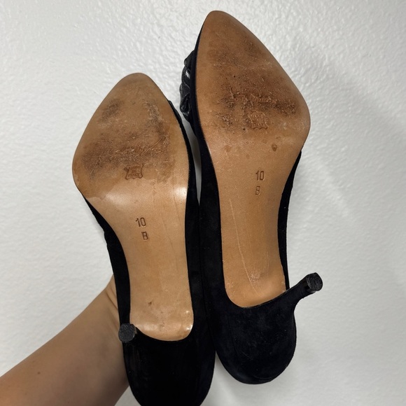 Sesto Meucci of Florence Silver Flower Black Suede Almond Toe Heeled Pump 10B - Picture 16 of 16